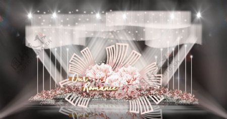 粉色放射形装饰巨型花朵雕塑灯柱婚礼效果图