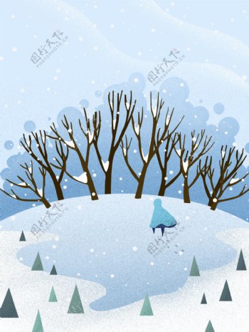 唯美手绘冬季雪景背景素材
