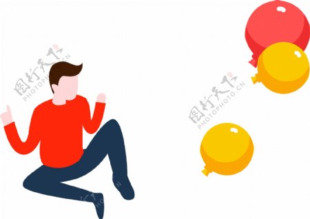 手绘卡通男孩拉着气球原创元素