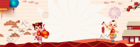 梅花年货节中国风新年节日banner背景
