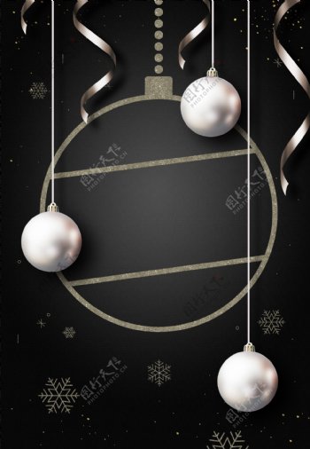 黑银色圣诞球装饰背景素材