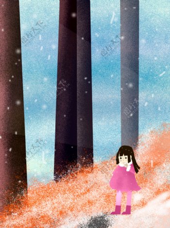 纯原创冬至唯美吃饺子的小女孩雪景背景