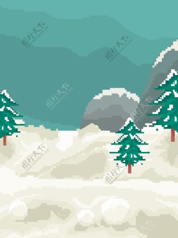 手绘圣诞节简约雪地树木背景素材