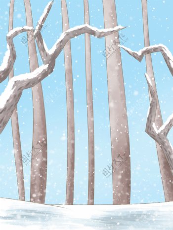 彩绘冬至下雪树干背景设计