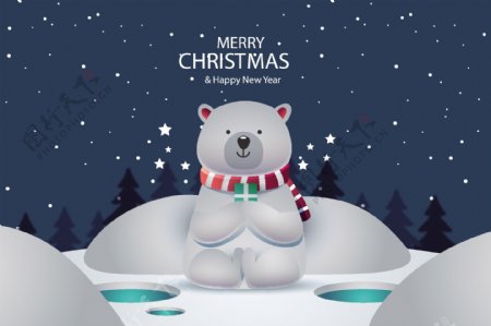 可爱北极熊的圣诞节背景