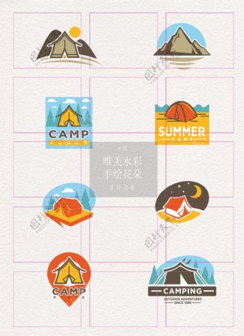 创意8组露营帐篷促销标志设计