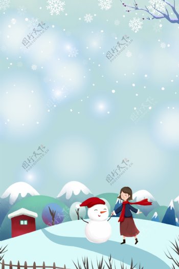 彩绘冬至雪人女孩背景素材
