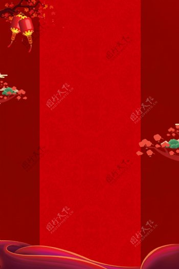 红色新年挂画背景展板