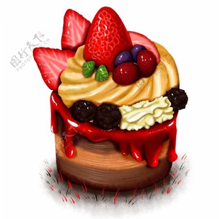 原创手绘食物蓝莓巧克力草莓奶油杯子蛋糕