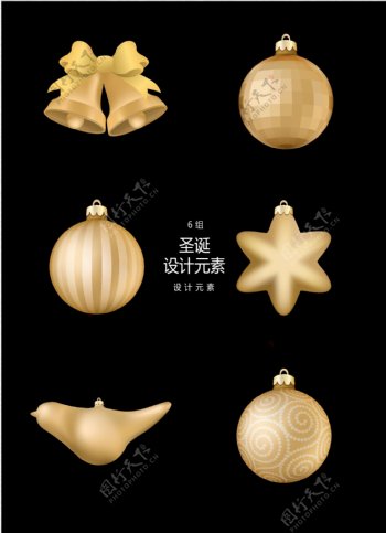 圣诞节金色装饰图案设计元素
