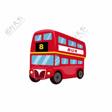 红色双层公交车交通工具扁平风元素