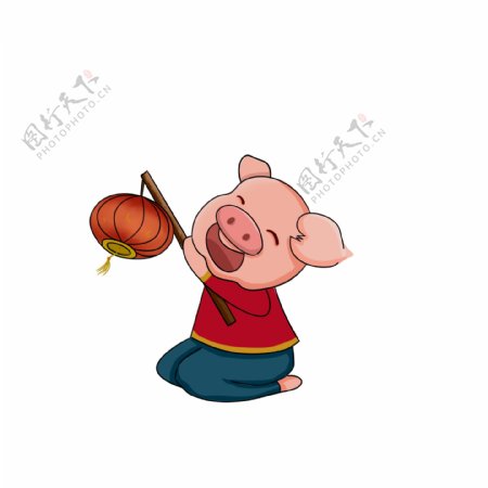 猪年提着灯笼的小猪卡通设计