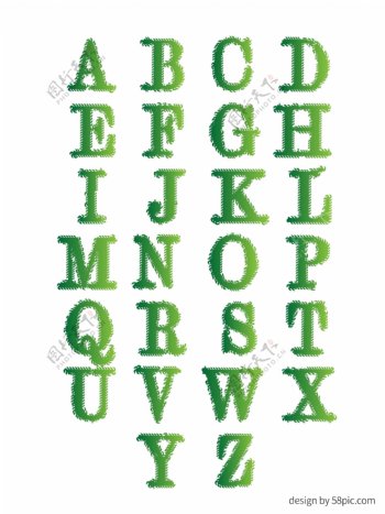 绿色渐变树叶边框二十六英文艺术字体套图