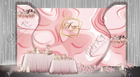 粉色婚礼效果图甜品区
