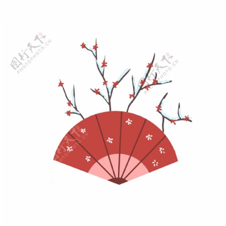 新年红色扇子梅花枝