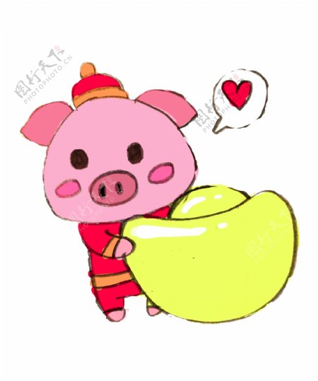 卡通红色小猪金色元宝新年喜庆
