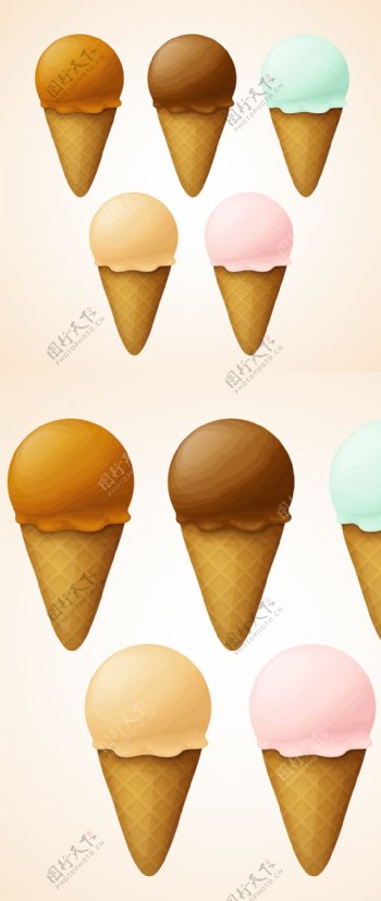 立体彩色冰淇淋甜点美食矢量素材