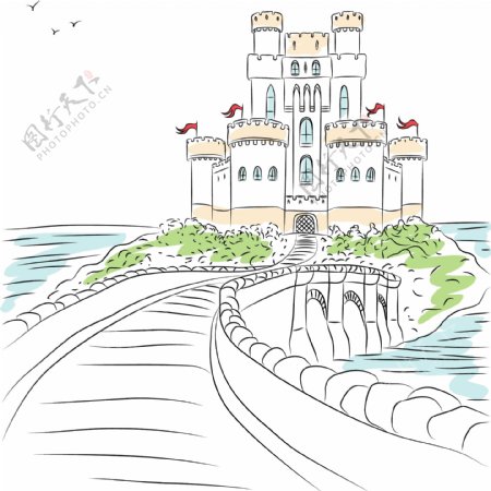 手绘童话城堡插画