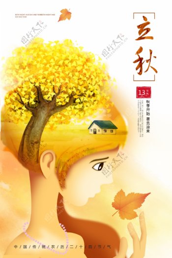 中国传统农历二十四节气之立秋宣传海报