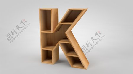 字母K形木质现代货架书架木架C4D建模