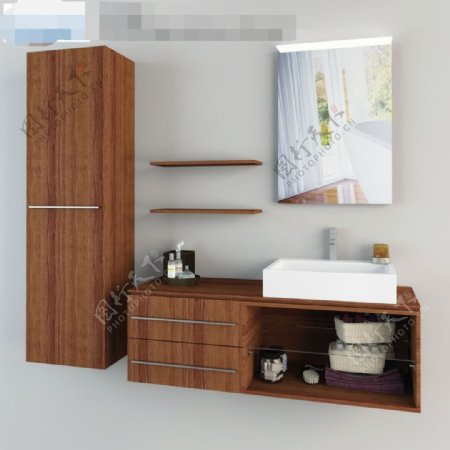 纯木质盥洗台组合3d模型