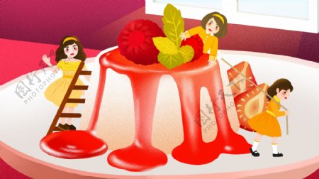 卡通噪点美食大作战蛋糕甜品插画