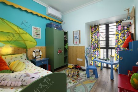 田园地中海彩色主题儿童卧室效果图