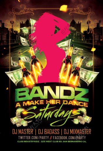bandzamakerdance红色国外创意欧美风酒吧宣传海报