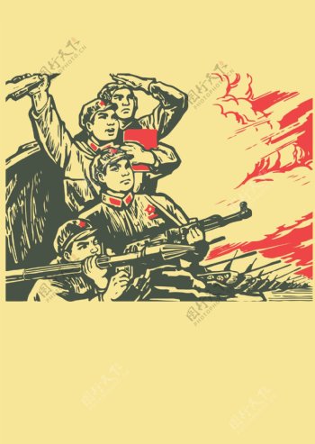 复古革命插画海报背景素材