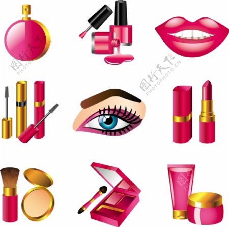 女人美容化妆相关各种化妆品矢量素材