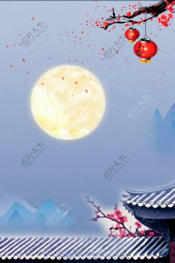 蓝色中秋节月亮广告背景