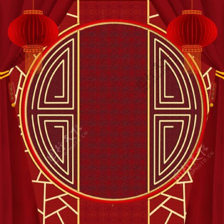 大红色春节喜庆古典背景海报