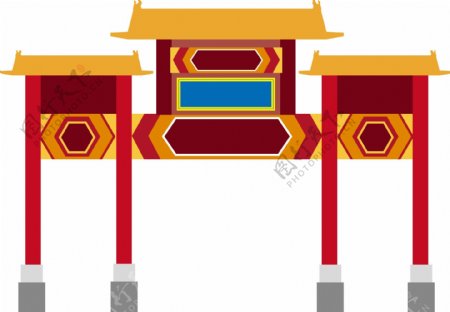 中国古代建筑物手绘矢量元素背景装饰套图4