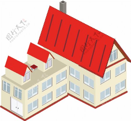 2.5D红色房子建筑场景AI素材