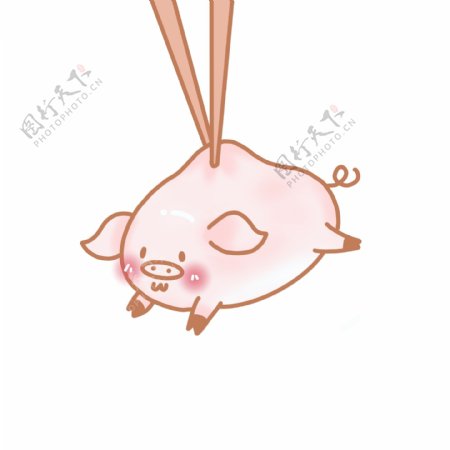 手绘可爱筷子夹汤圆猪猪卡通素材元素