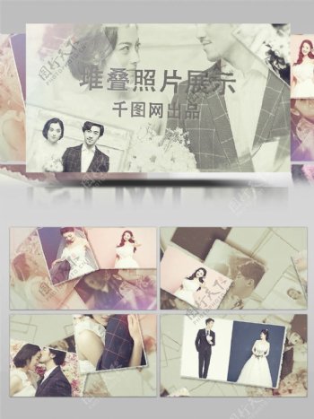 温情怀旧堆叠婚礼照片展示AE模板