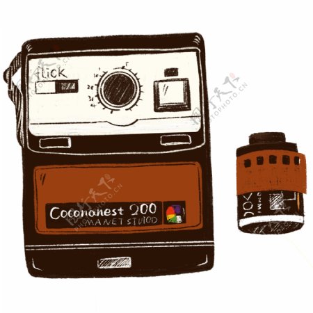 手绘复古相机怀旧小物件
