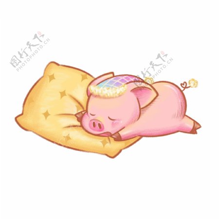 童话风抱着枕头睡觉粉红小猪
