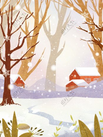 彩绘冬季雪地背景设计