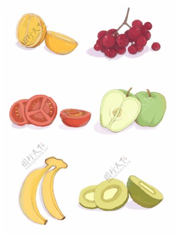 手绘食物水果桔子葡萄番茄苹果香蕉