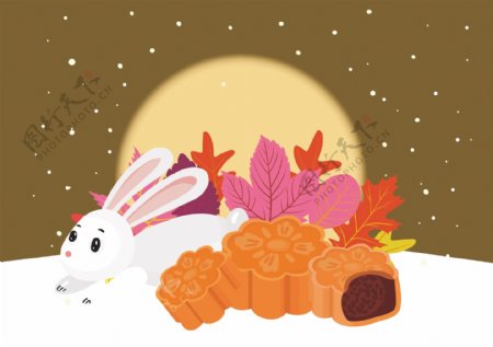 下雪中秋月饼兔子