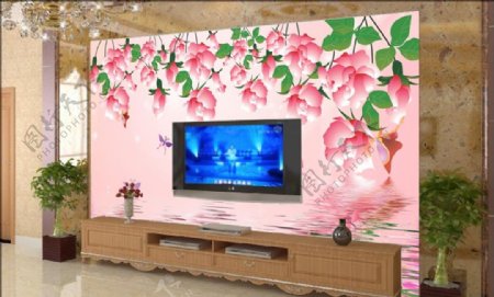 田园花朵电视背景墙壁画