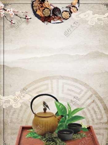 中国风水墨山水意境清火凉茶海报