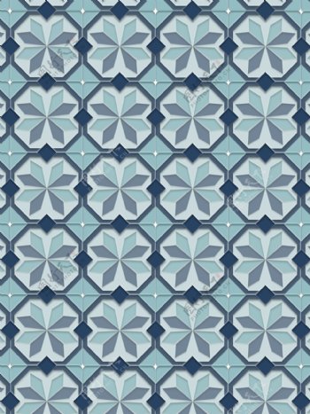 地板平铺蓝色方块几何大理石花砖装饰背景