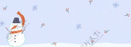手绘雪人圣诞冬季banner背景psd