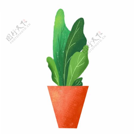 绿色手绘盆栽植物可商用