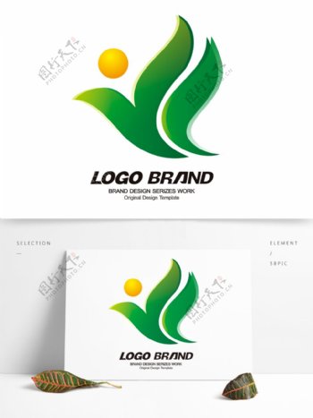 矢量创意绿色飞鸟学校标志公司LOGO设计