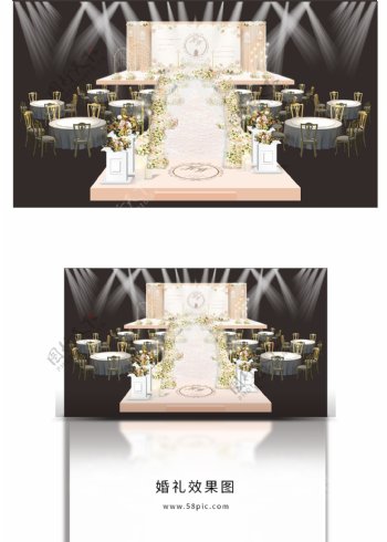 香槟色花拱门婚礼效果图