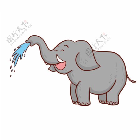 卡通手绘鼻子喷水的大象