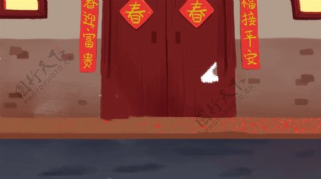 中国风春节福字大门背景设计